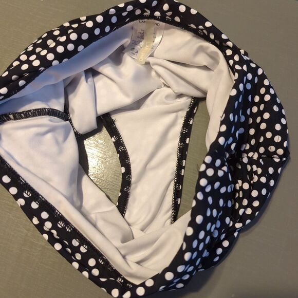 Lands End High Waist Bikini Bottom Womens 8 Black White Polka Dot Tummy Control - Picture 6 of 6